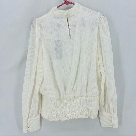 NWT Karl Lagerfeld Paris Women’s Small White Keyhole Mock Turtleneck Puff Sleeve - Picture 3 of 11